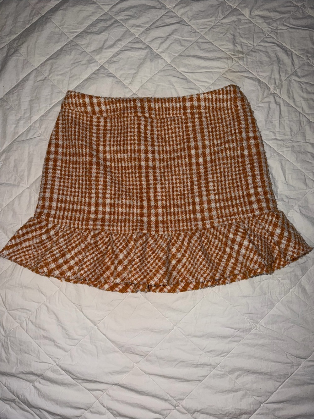 Naked Zebra Orange and White Plaid Ruffle Hem Mini Skirt